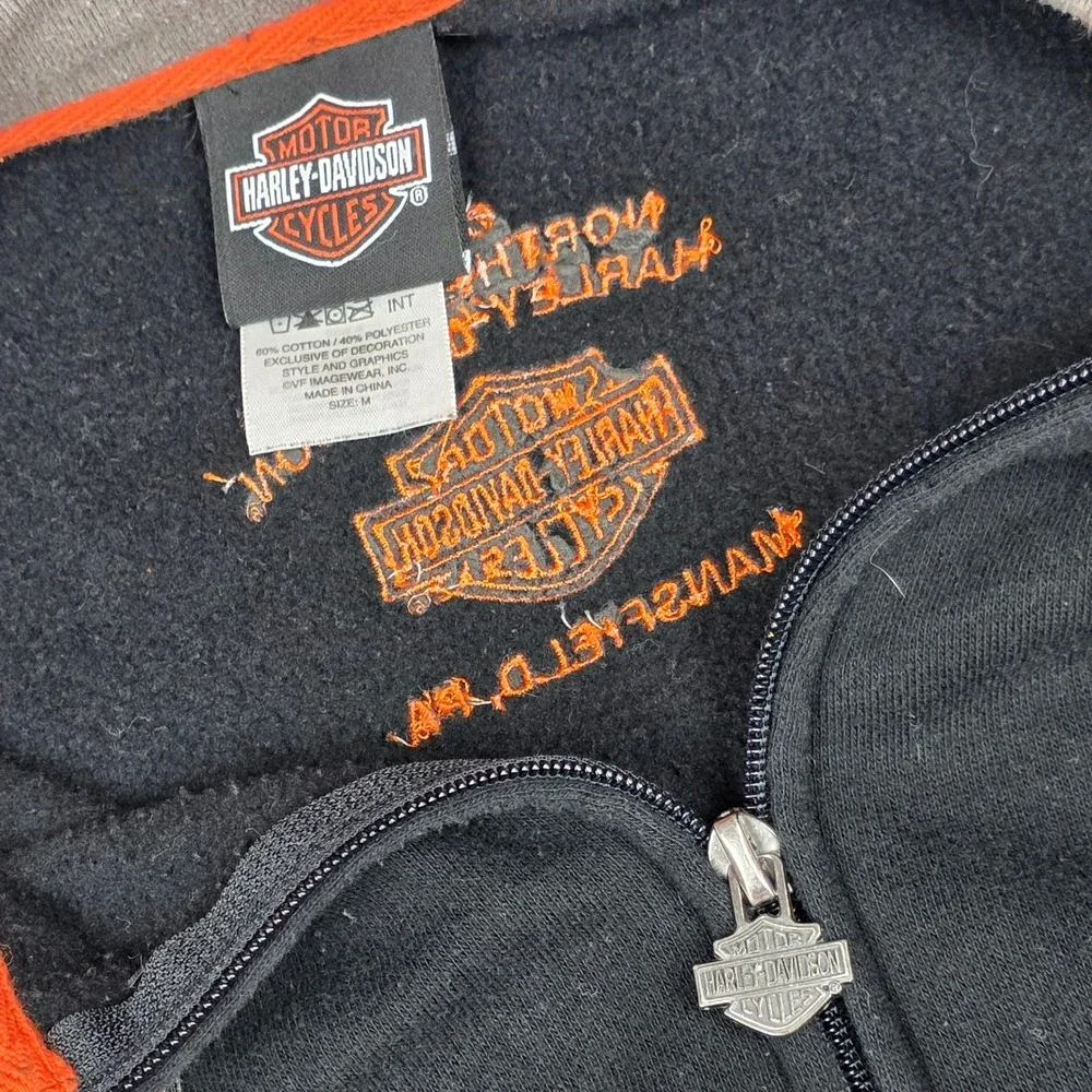 VTG Harley-Davidson Racing Full Zip Sweatshirt Mens Med Black Orange Patches Y2K